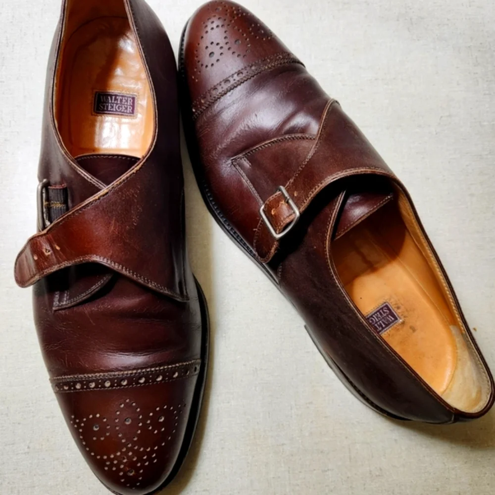 Walter Steiger Brown Leather Men's Shoes Size 11 Designer Footwear Classic. GUC